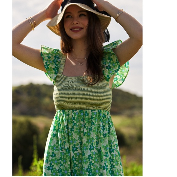 616. AT COST 🛑! bohemian Maxi Dress Oversized Square Neck Floral Ruffle Pockets - Picture 3 of 4